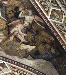 Giotto : Les vertus franciscaines : allégorie de la chasteté, détail. 1330. Fresque. Assise, église inférieure Saint François