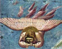 Giotto : Scènes de la vie du Christ : La lamentation du Christ mort, détail. 1304-1306. Fresque, 28 cm de large. Padoue : la chapelle Scrovegni ou chapelle de l’Arena