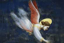 Giotto : Scènes de la vie de Joachim : le rêve de Joachim, détail. 1304-1306. Fresque. Padoue : la chapelle Scrovegni ou chapelle de l’Arena