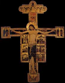 Crucifix (Croix N°20). Vers 1230. Parchemin sur panneau de bois, 297 x 234 cm. Pise, Pinacothèque