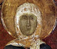 Histoire de sainte Marguerite de Cortone, détail. Vers 1298. Panneau de bois, 178 x 128 cm. Cortone ; Museo Diocesano