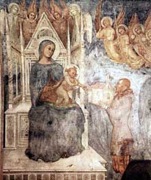 Vierge et donateur. Vers 1370. Fragment de fresque détachée, 323 x 217 cm. Milan, Pinacothèque de la Brera