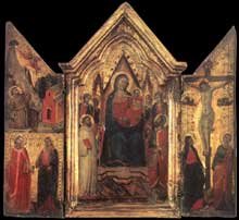 Jacopo del Casentino : Madone en majesté avec anges et saints. Enthroned with Angels and Saints. 1320-1330. Tempera sur bois, 39 x 42 cm. Florence, les Offices