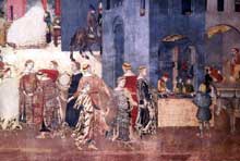 Ambrogio LorenzettiÂ : Les effets du bon gouvernement sur la vie de la citÃ© (dÃ©tail). 1338-1340.Fresque. Sienne, Palais Public