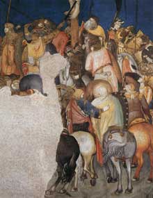 Pietro Lorenzetti : Crucifixion, détail. Vers 1320. Fresque. Assise, église inférieure saint François, transept sud