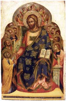 Lorenzo Veneziano : le Christ remet les clefs à saint Pierre. 1369. Bois, 90 x 60 cm. Venise, Musée Correr