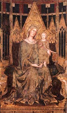 Simone Martini : Maestà, détail. 1315. Fresque, 763 x 970 cm. Sienne, Palazzo Pubblico