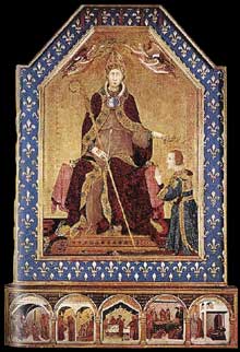 Simone Martini : retable de Saint Louis de Toulouse. Vers 1317. Tempera sur bois, 200 x 138 cm (sans la prédelle). Naples, Museo Nazionale di Capodimonte