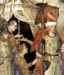 Simone Martini : Saint Martin renonce à ses armes (détail). 1312-1317. Fresque. Assise, chapelle Saint Martin, église inférieure Saint François