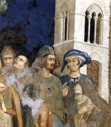 Simone Martini : le Miracle de l’enfant ressuscité (détail). 1312-1317. Fresque. Assise, chapelle Saint Martin, église inférieure Saint François