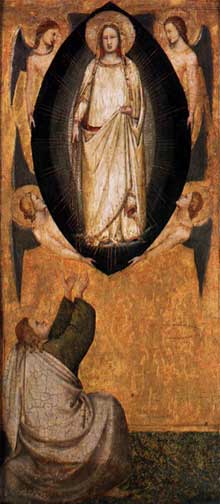Maso di Banco : Marie transmet sa ceinture à l’apôtre Thomas. Vers 1337-1339. Panneau de bois. Berlin, Staatliche Museen