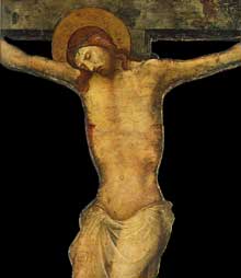 Lorenzo Monaco : crucifié, détail. Vers 1410. Tempera sur bois, 146 x 84 cm. Budapest, Musée des Beaux Arts