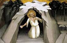 Lorenzo Monaco : Saint Jérôme dans le désert. Tempera sur panneau de peuplier, 23 x 36 cm. Collection privée