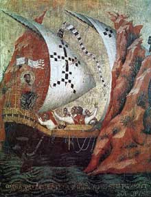 Paolo Veneziano : Retable de Saint Marc, scène de la vie de Saint Marc. 1345. Tempera sur bois, 58 x 42 cm. Venise, basilique Saint Marc