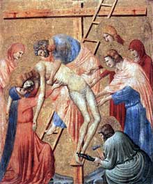 Pietro da Rimini : Déposition de la croix. 1330s. bois, 43 x 35 cm.Paris, Musée du Louvre