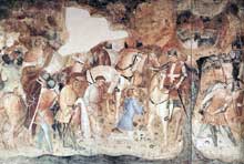 Spinello Aretino : Saint Michel donne la bannière à saint Ephèse. 1391-1392. Fresque. Pise, Campo Santo