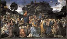 Cosimo Rosselli : le sermon sur la montagne. 1481-1482. Fresque, 349 x 570 cm. Chapelle Sixtine, Vatican
