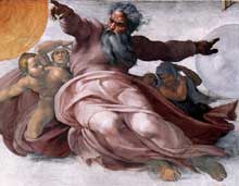 Création du soleil, de la lune et des plantes. 1511. Fresque, 280 x 570 cm. Chapelle Sixtine, Vatican