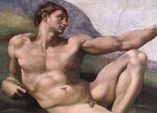 La création dAdam. 1510. Fresque, 280 x 570 cm. Chapelle Sixtine, Vatican