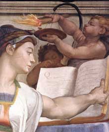 La Sibylle d’Erythrée.1509. Fresque de la septième section de la voûte, 360 x 380 cm. Chapelle Sixtine, Vatican