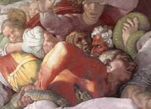 Le serpent d’airain. Pendentif côté autel. 1511. Fresque, 585 x 985 cm. Chapelle Sixtine, Vatican