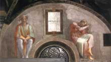 Lunette : les ancêtres du Christ : Aminadab . 1511-1512. Fresque, 215 x 430 cm. Chapelle Sixtine, Vatican