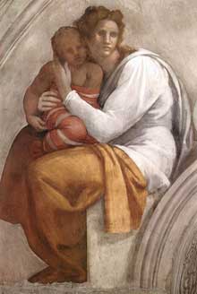 Lunette : les ancêtres du Christ : Zorobabel, Abioud. 1511-1512. Fresque, 215 x 430 cm. Chapelle Sixtine, Vatican
