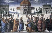 Le Pérugin : le baptême du Christ. Détail. Vers 1482. Fresque, 335x540cm. Chapelle Sixtine, Vatican
