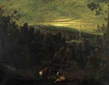 Giovanni Donducci « Mastelleta » : paysage avec le bon samaritain. Huile sur toile, 130 x 169cm. Collection privée